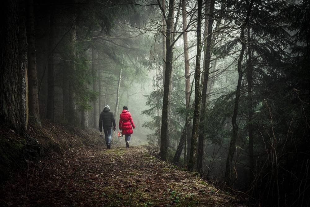 two people hiking